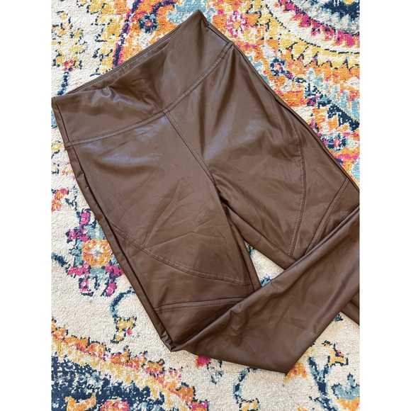 Faux Brown Leather Stretch Pants Leggings Rockabilly Retro Chic Women's Sz M - Picture 1 of 9